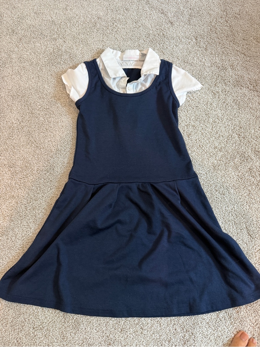Children Place Navy Dress with White Shirt-Style Bodice